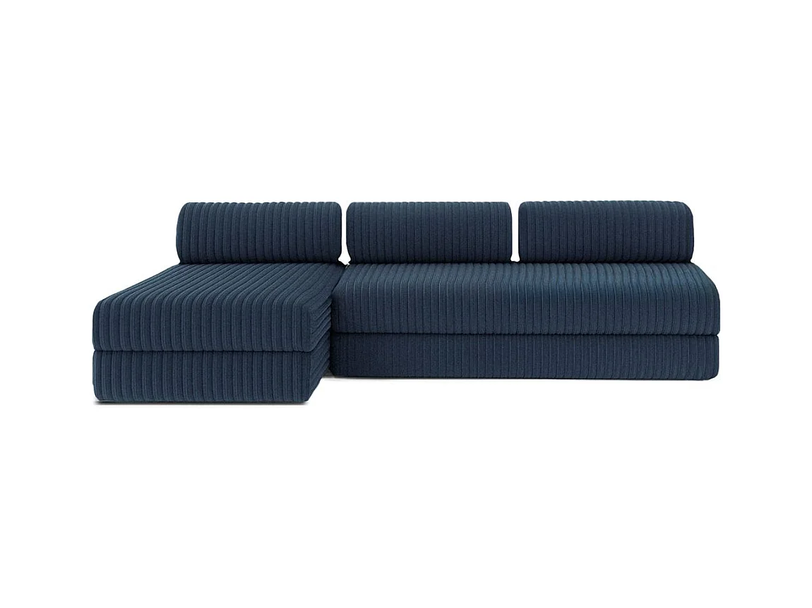 Canapé d'angle modulable et convertible 6 places - Velours côtelé XL - Bleu
