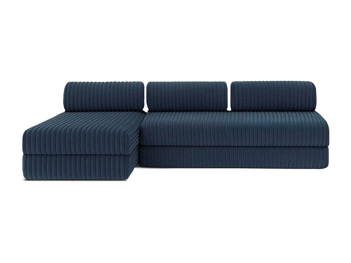 Canapé d'angle modulable et convertible 6 places - Velours côtelé XL - Bleu