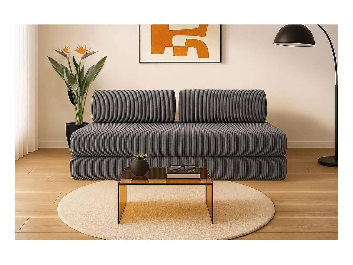 Canapé droit modulable et convertible 3 places - Velours côtelé - Gris