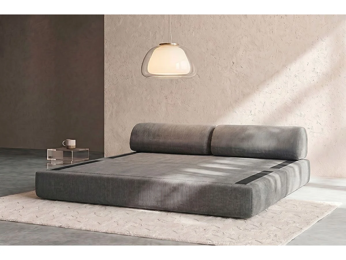 Canapé droit modulable et convertible 3 places - Velours côtelé - Gris