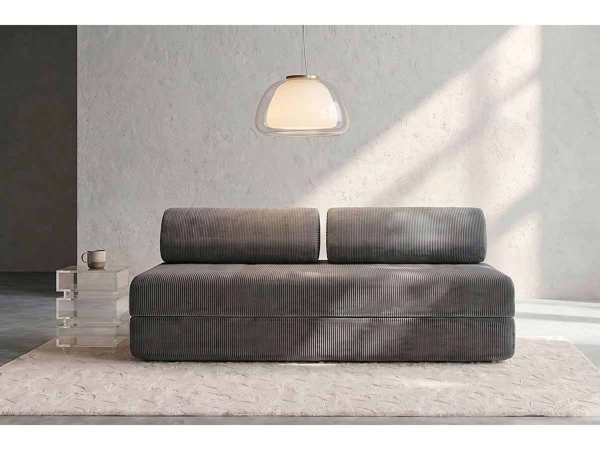 Canapé droit modulable et convertible 3 places - Velours côtelé - Gris