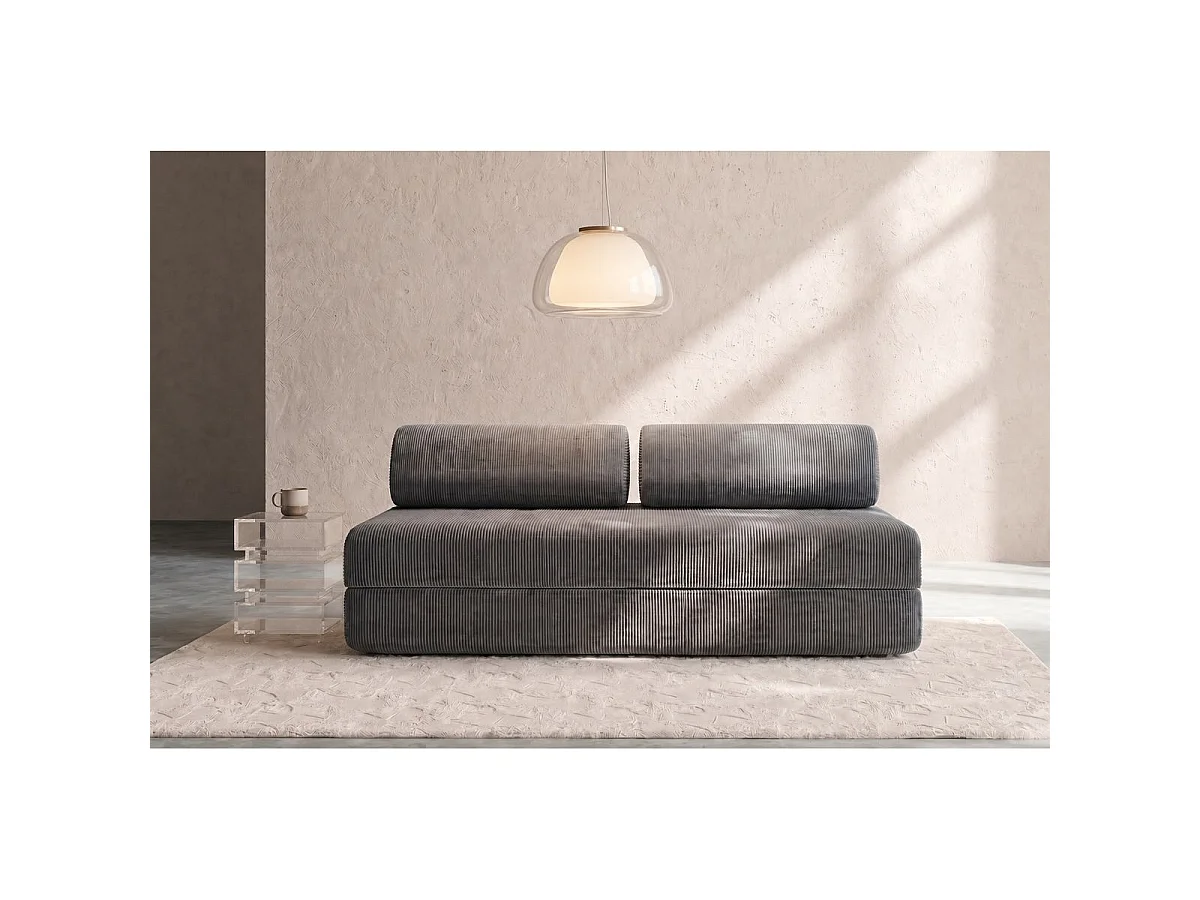 Canapé droit modulable et convertible 3 places - Velours côtelé - Gris