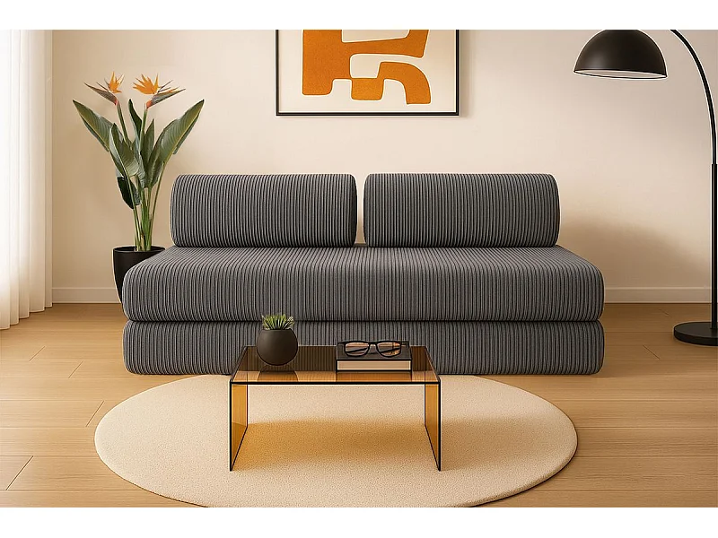 Canapé droit modulable et convertible 3 places - Velours côtelé - Gris