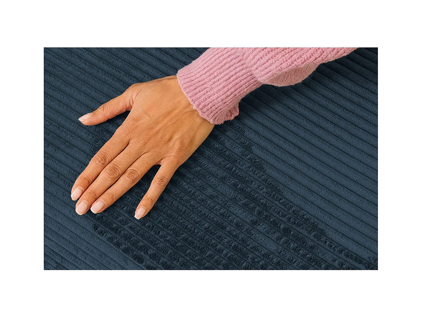 Canapé d'angle modulable et convertible 6 places - Velours côtelé - Bleu