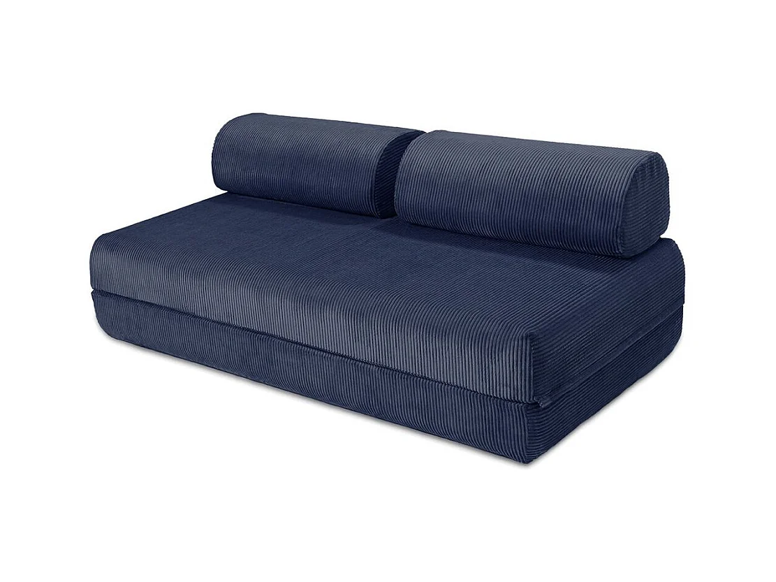 Canapé d'angle modulable et convertible 6 places - Velours côtelé - Bleu