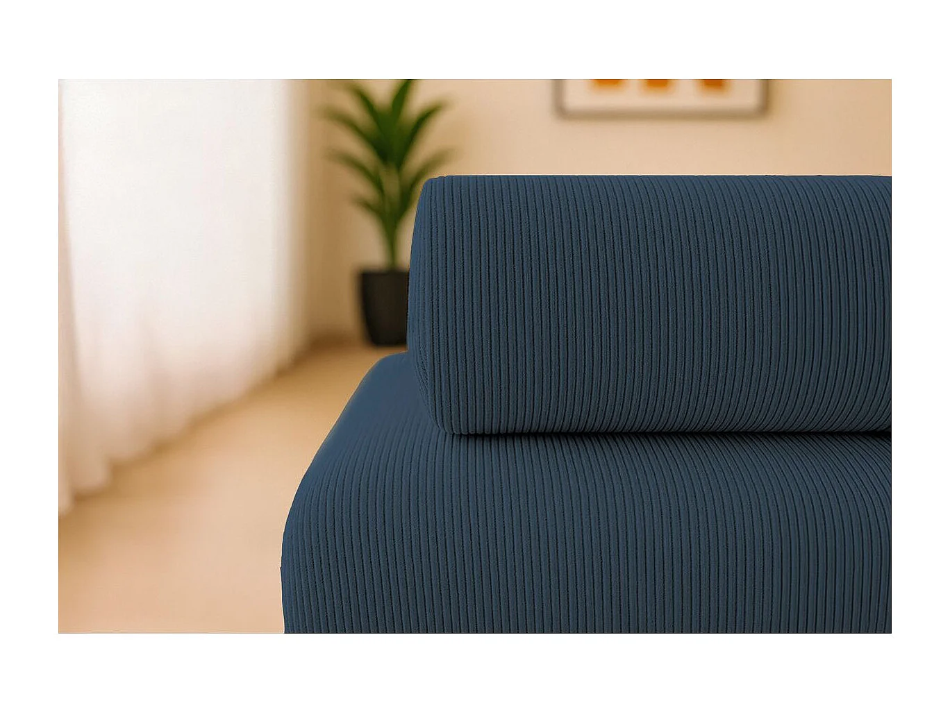 Canapé d'angle modulable et convertible 6 places - Velours côtelé - Bleu