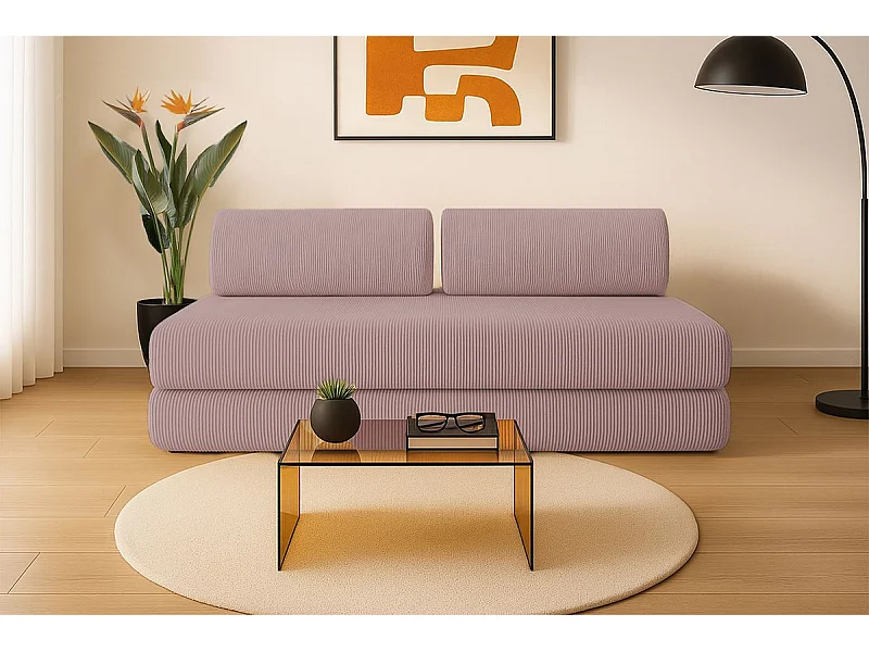 Canapé droit modulable et convertible 3 places - Velours côtelé - Rose pâle