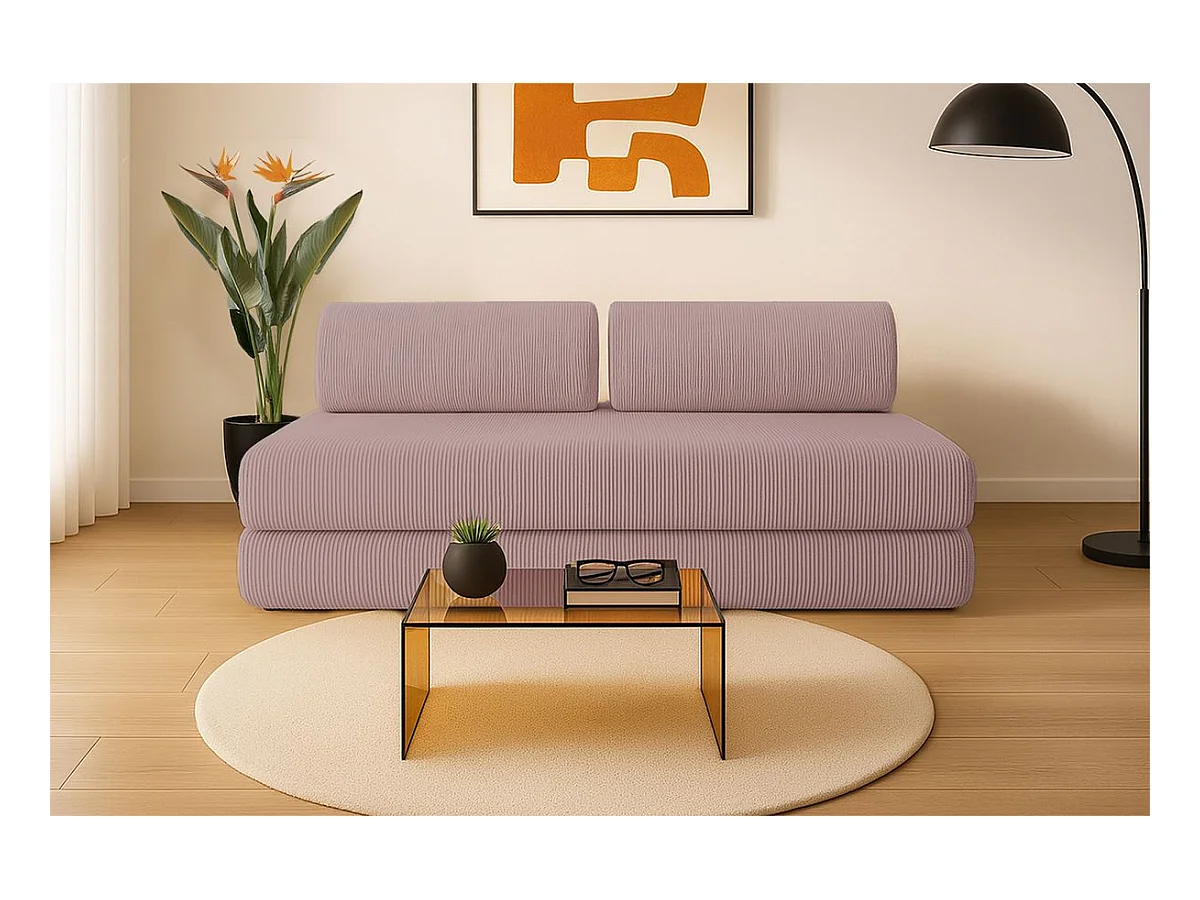 Canapé droit modulable et convertible 3 places - Velours côtelé - Rose pâle