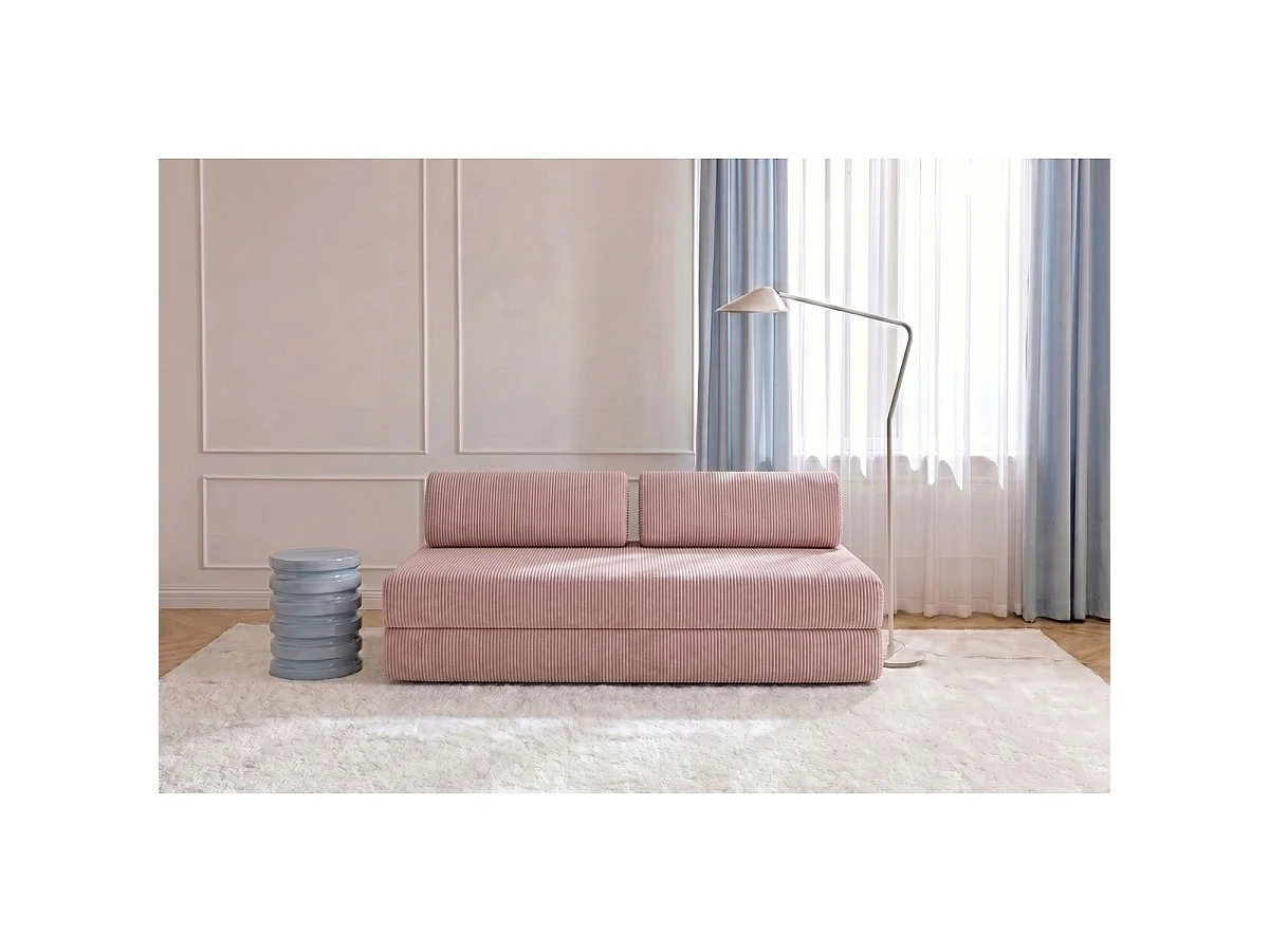 Canapé droit modulable et convertible 3 places - Velours côtelé - Rose pâle