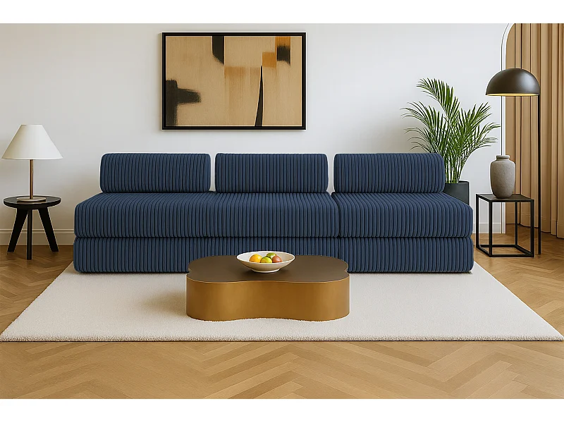 Canapé droit modulable et convertible 4 places - Velours côtelé XL - Bleu