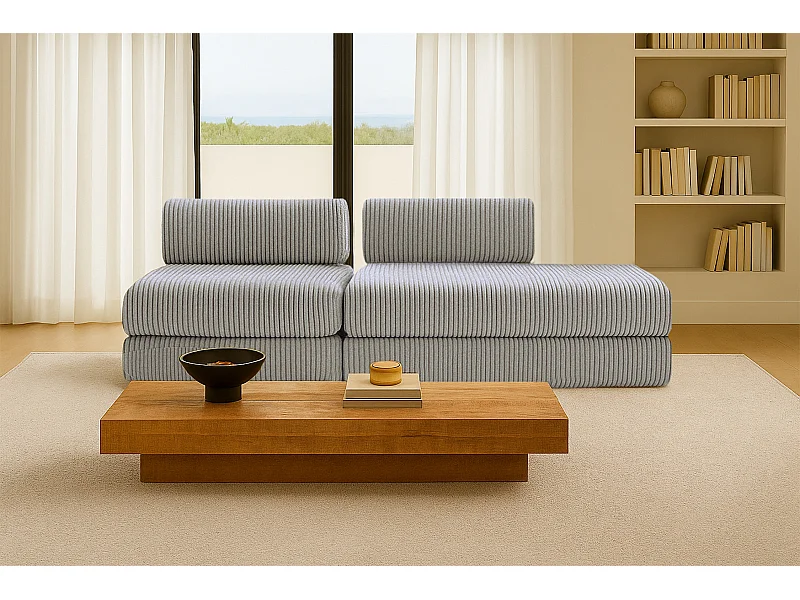 Canapé droit modulable et convertible 3 places - Velours côtelé XL - Gris clair