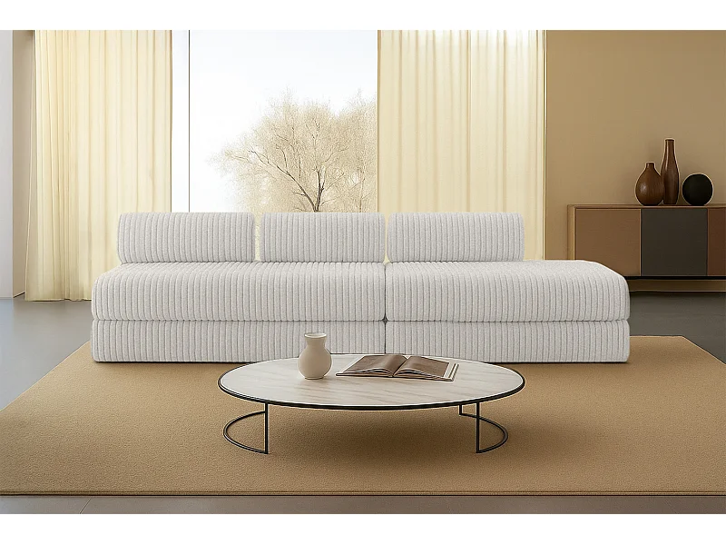 Canapé droit modulable et convertible 5 places - Velours côtelé XL - Blanc