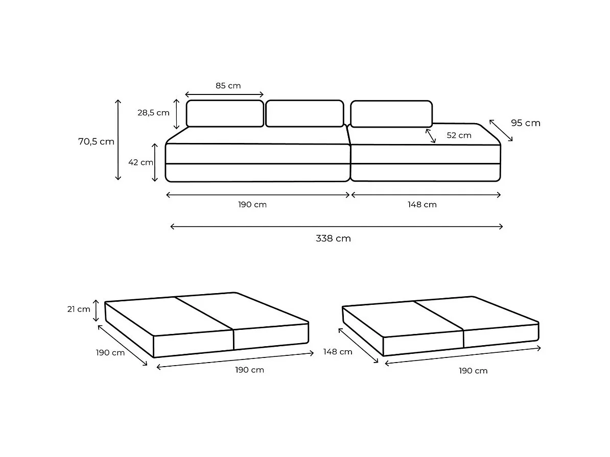 Canapé droit modulable et convertible 5 places - Tissu lisse - Beige