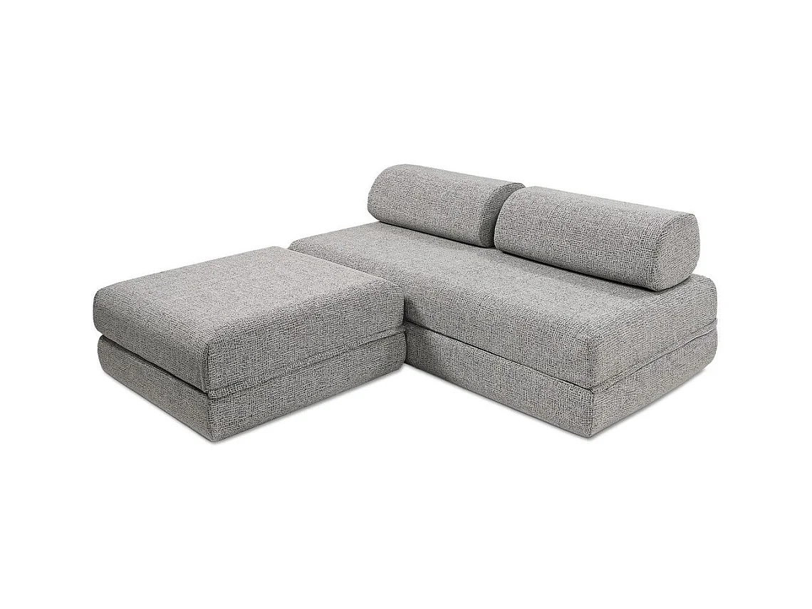 Canapé d'angle modulable et convertible 4 places - Tissu tweed - Gris