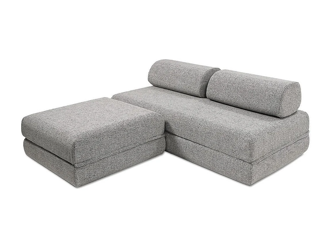 Canapé d'angle modulable et convertible 4 places - Tissu tweed - Gris