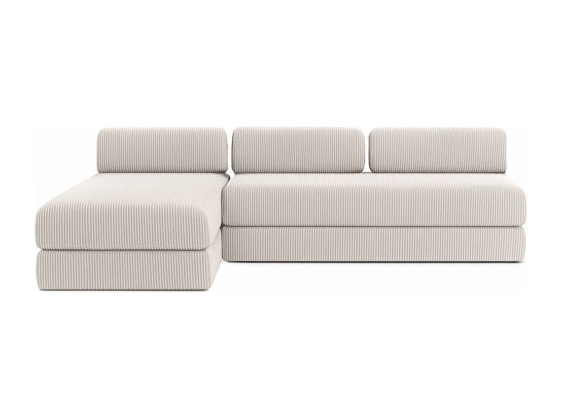 Canapé d'angle modulable et convertible 6 places - Velours côtelé - Blanc