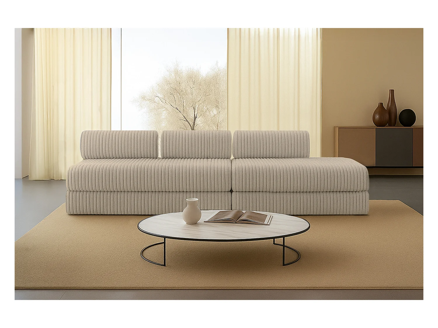 Canapé droit modulable et convertible 5 places - Velours côtelé XL - Taupe