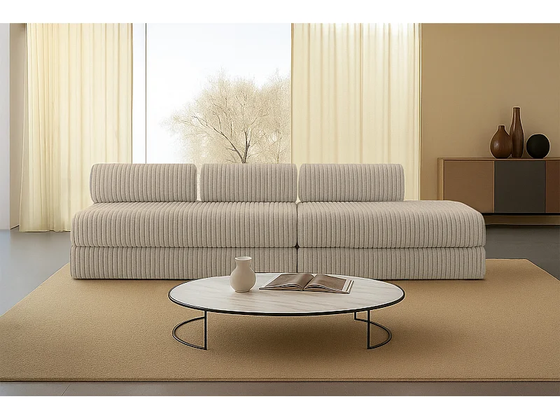 Canapé droit modulable et convertible 5 places - Velours côtelé XL - Taupe