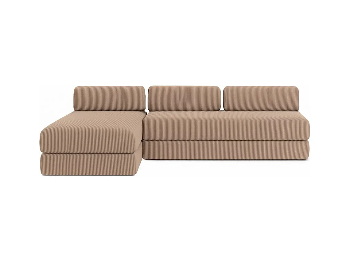 Canapé d'angle modulable et convertible 6 places - Velours côtelé - Taupe