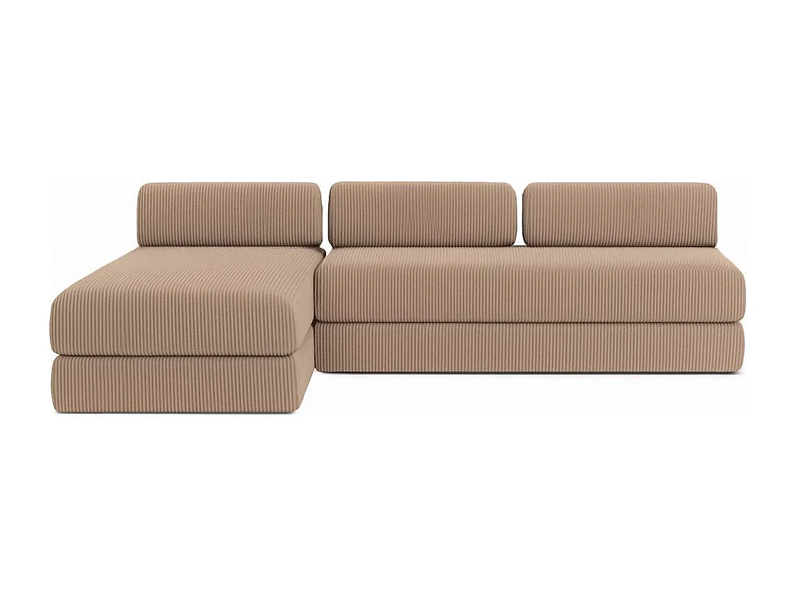 Canapé d'angle modulable et convertible 6 places - Velours côtelé - Taupe