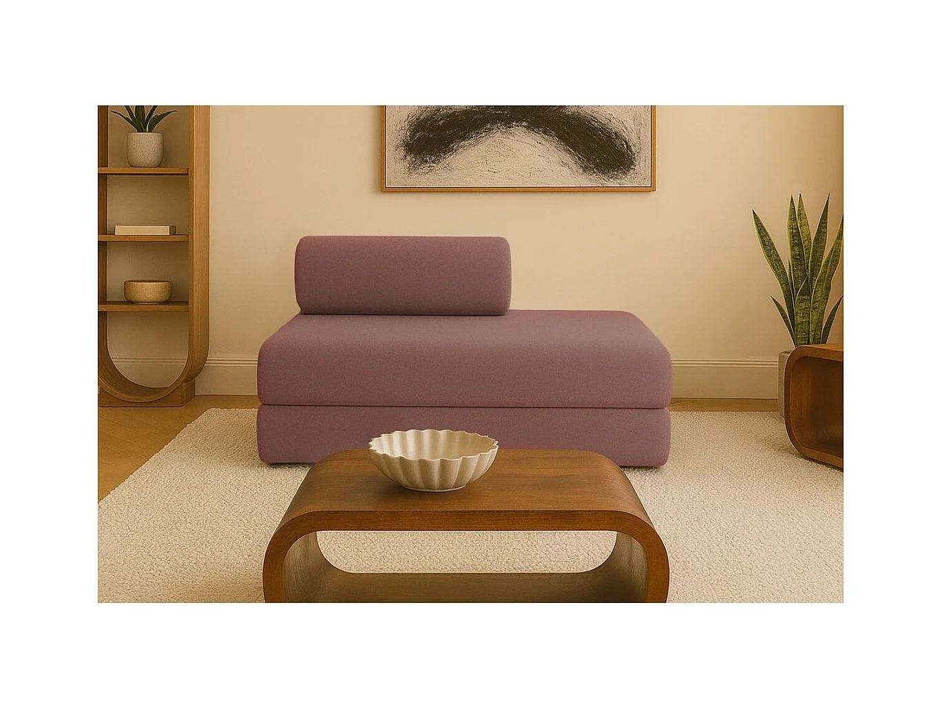 Canapé droit modulable et convertible 2 places - Tissu lisse - Terracotta