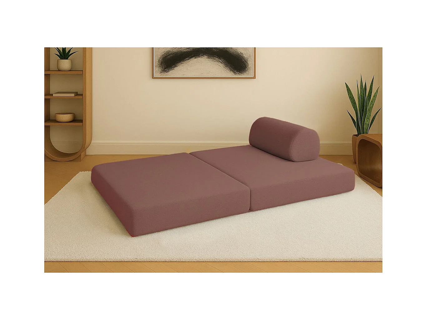 Canapé droit modulable et convertible 2 places - Tissu lisse - Terracotta