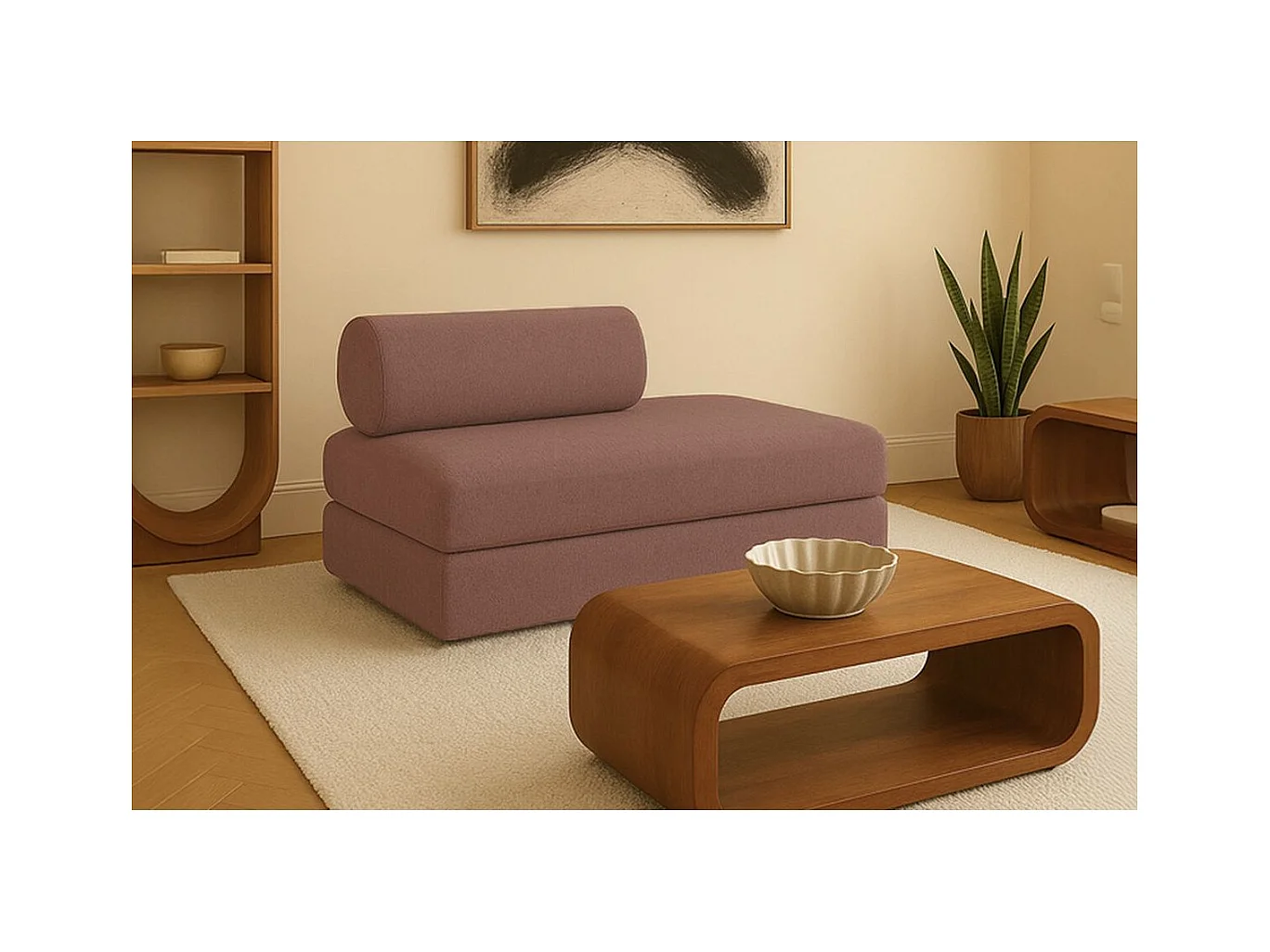 Canapé droit modulable et convertible 2 places - Tissu lisse - Terracotta