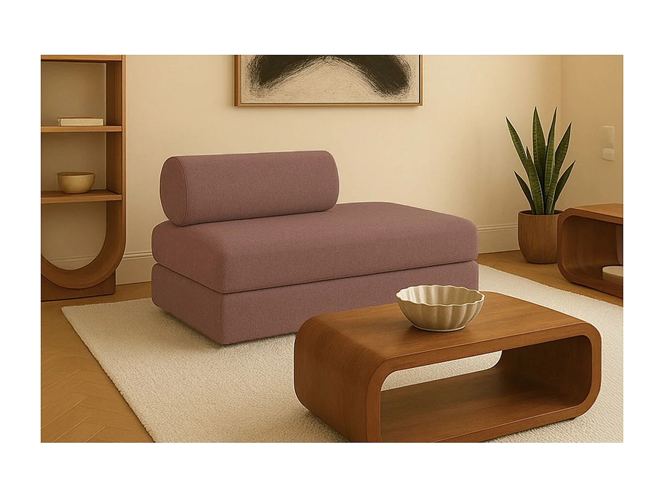 Canapé droit modulable et convertible 2 places - Tissu lisse - Terracotta