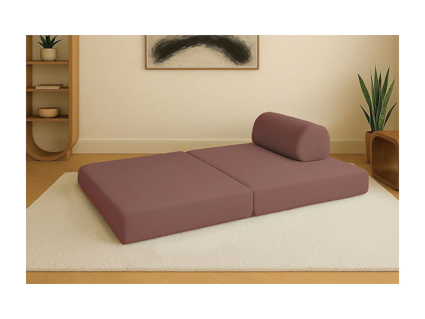 Canapé droit modulable et convertible 2 places - Tissu lisse - Terracotta