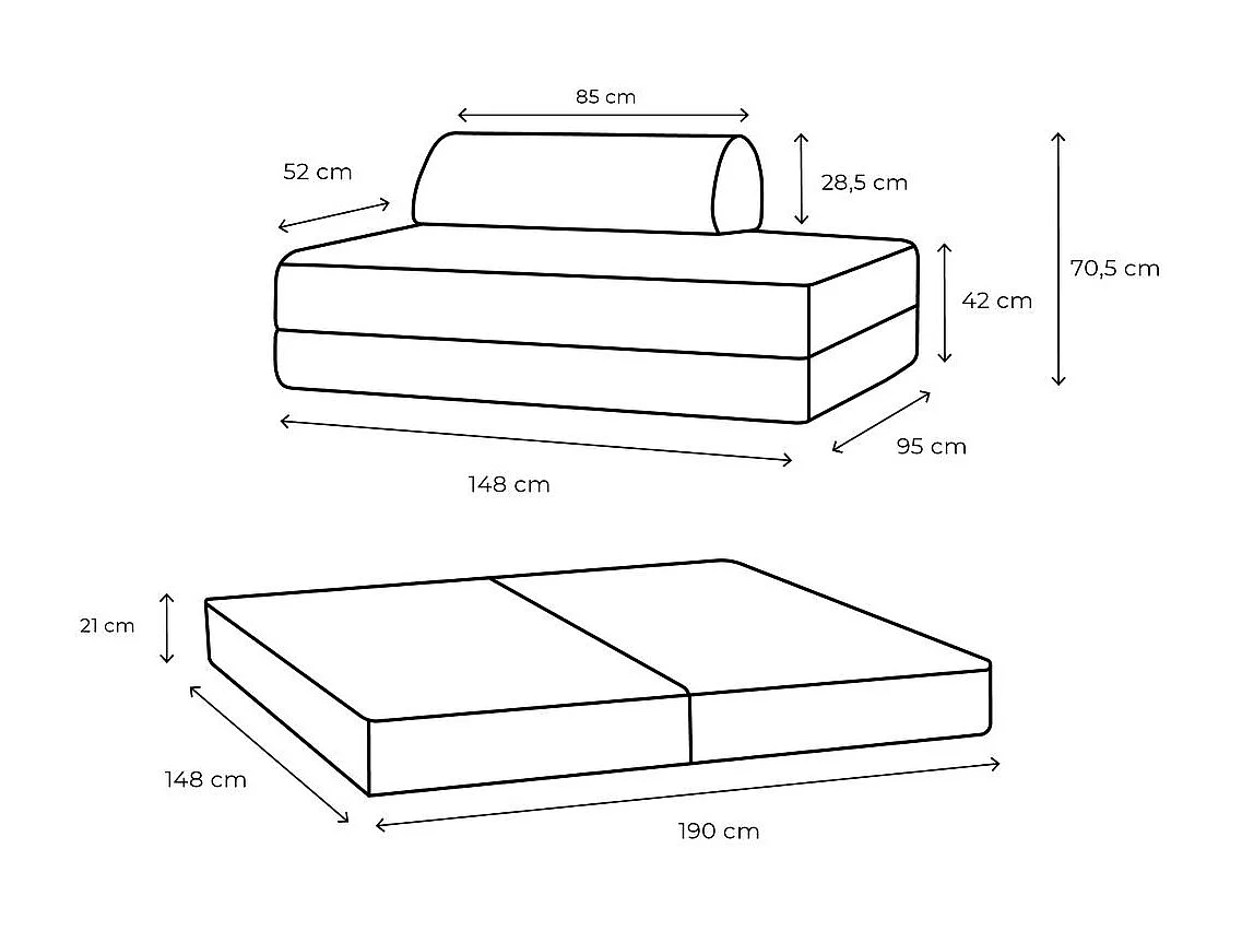 Canapé droit modulable et convertible 2 places - Tissu lisse - Terracotta