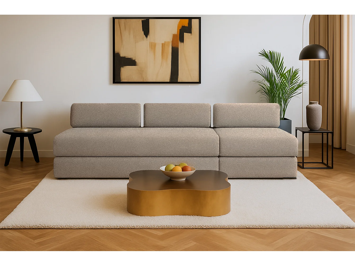 Canapé droit modulable et convertible 4 places - Tissu lisse - Taupe