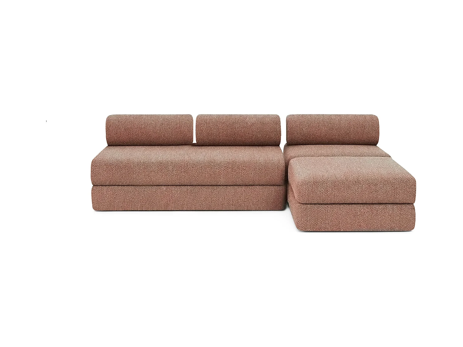 Canapé droit modulable et convertible 6 places - Tissu tweed - Rouge