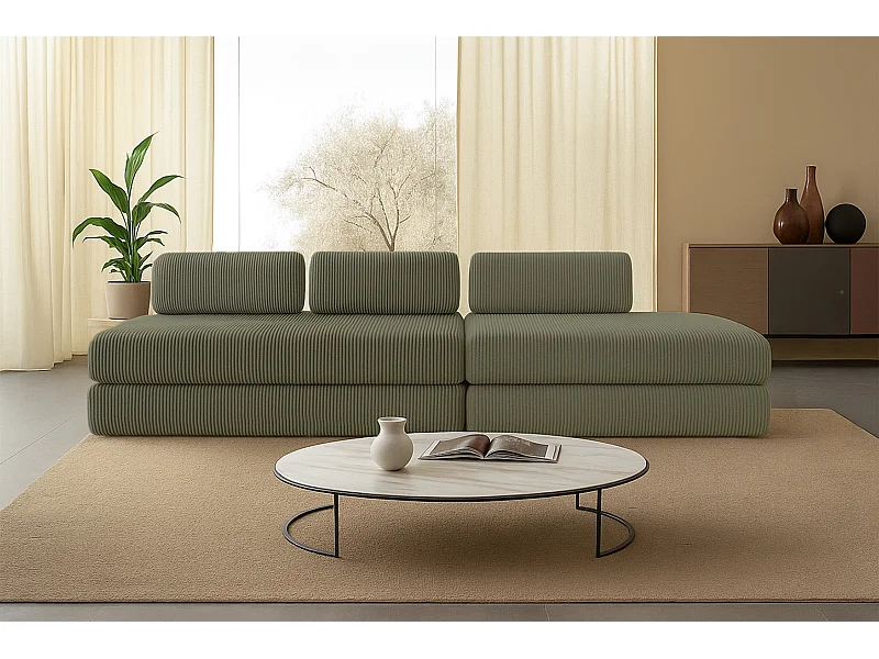 Canapé droit modulable et convertible 5 places - Velours côtelé - Vert