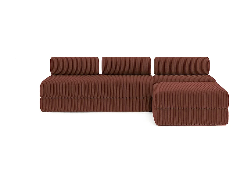 Canapé d'angle modulable et convertible 6 places - Velours côtelé XL - Terracotta