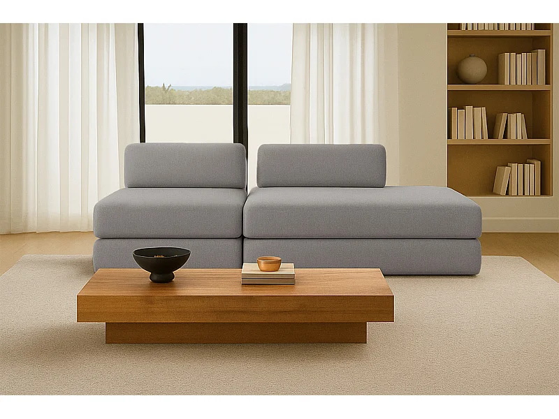 Canapé droit modulable et convertible 3 places - Tissu lisse - Gris