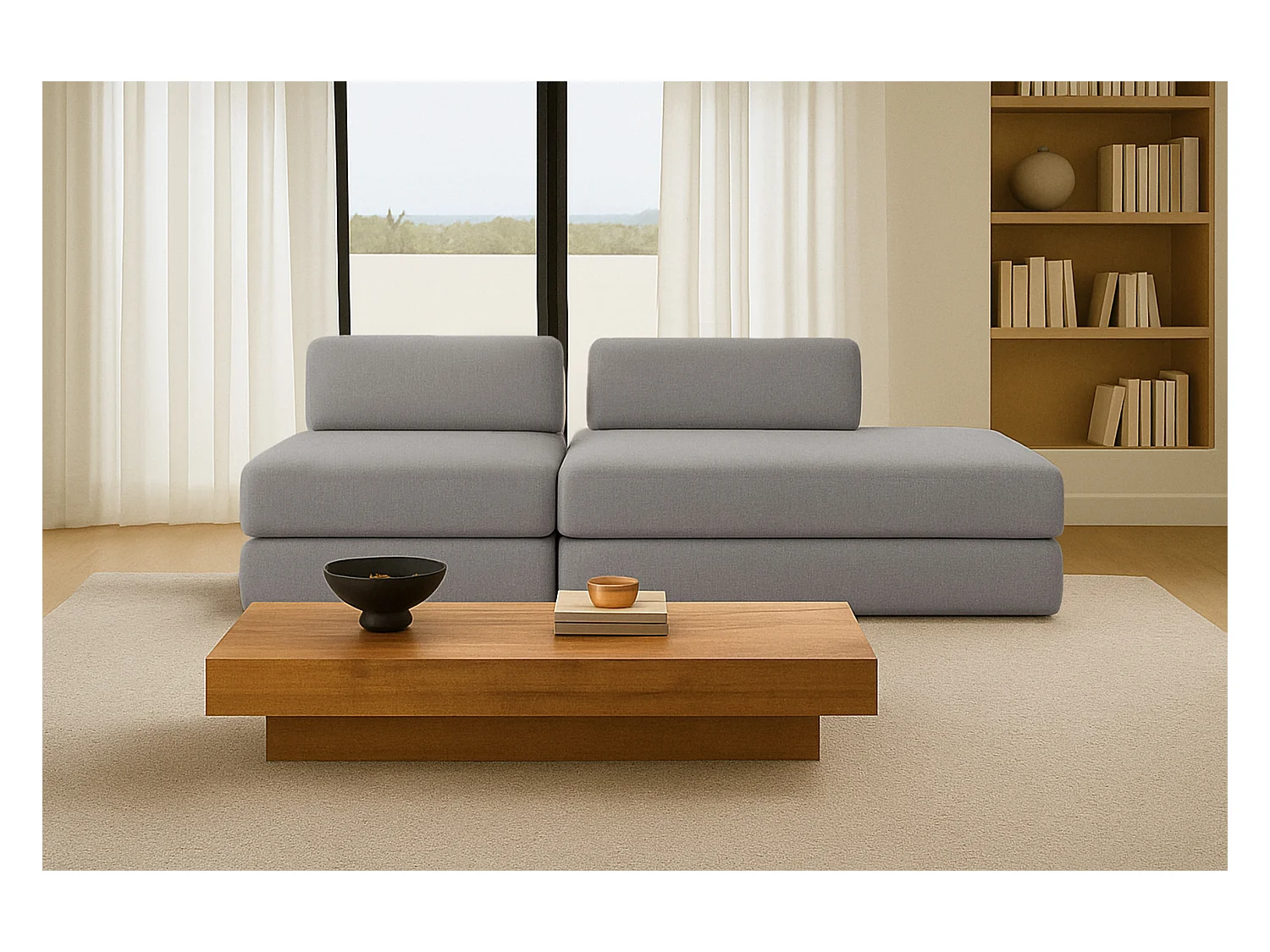 Canapé droit modulable et convertible 3 places - Tissu lisse - Gris