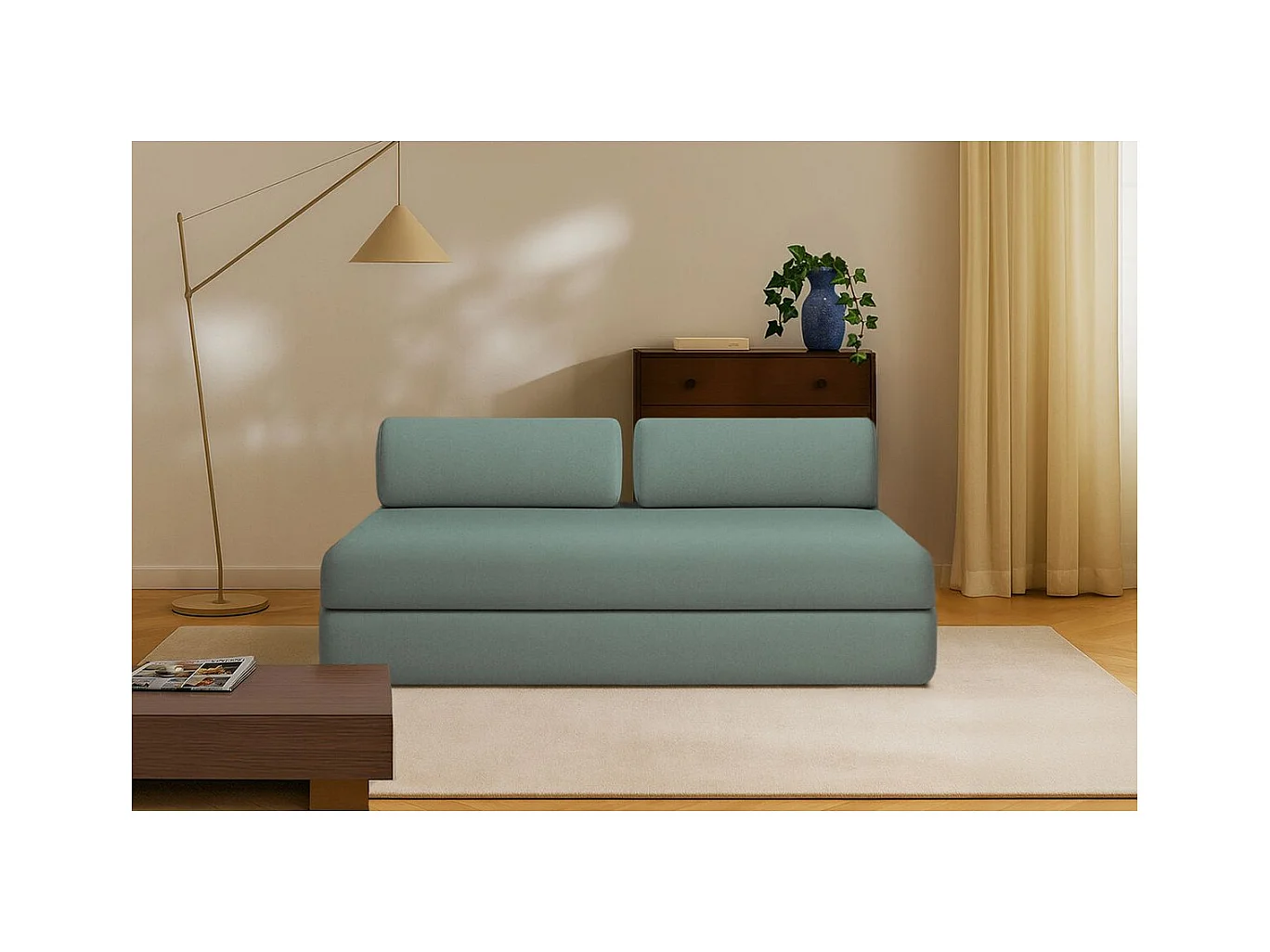 Canapé droit modulable et convertible 3 places - Tissu lisse - Bleu vert