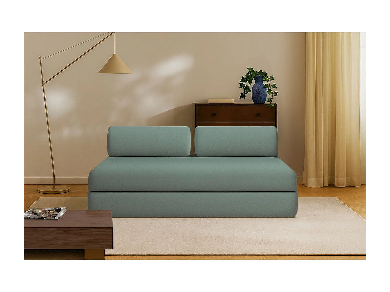 Canapé droit modulable et convertible 3 places - Tissu lisse - Bleu vert