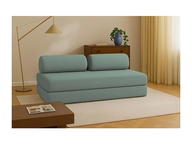 Canapé droit modulable et convertible 3 places - Tissu lisse - Bleu vert