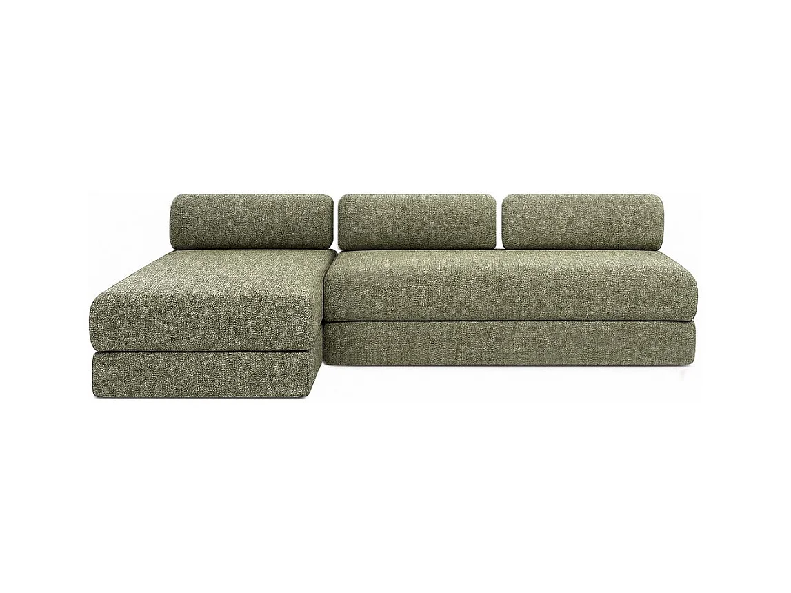 Canapé d'angle modulable et convertible 6 places - Tissu tweed - Vert