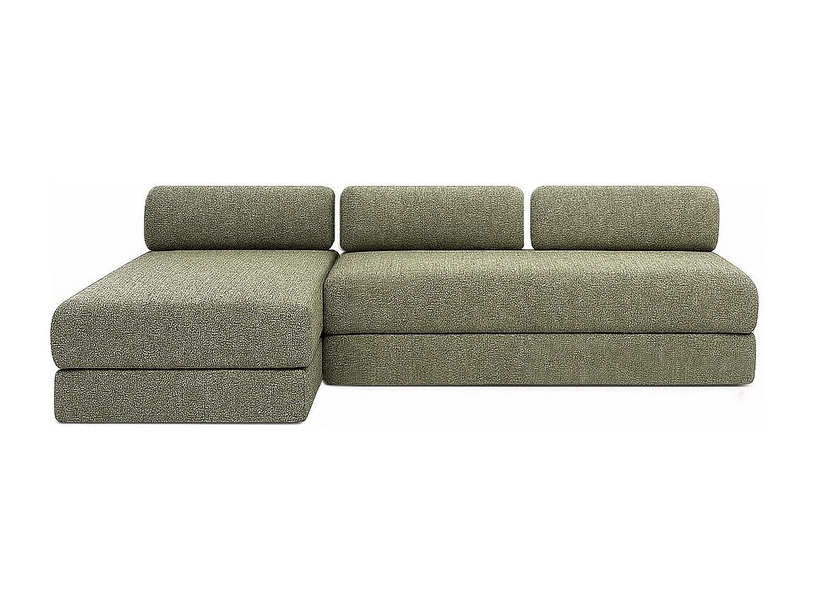 Canapé d'angle modulable et convertible 6 places - Tissu tweed - Vert