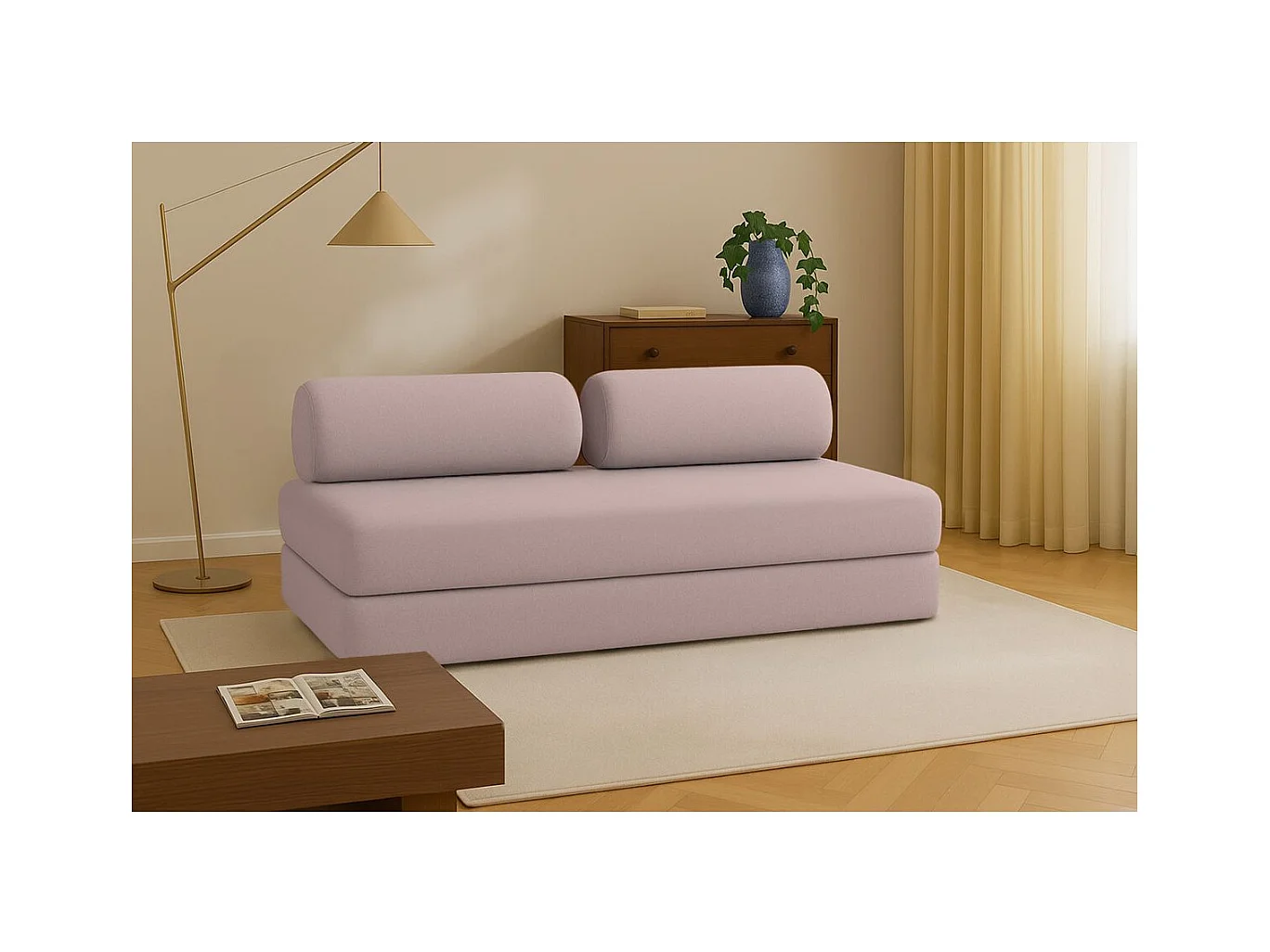 Canapé droit modulable et convertible 3 places - Tissu lisse - Rose