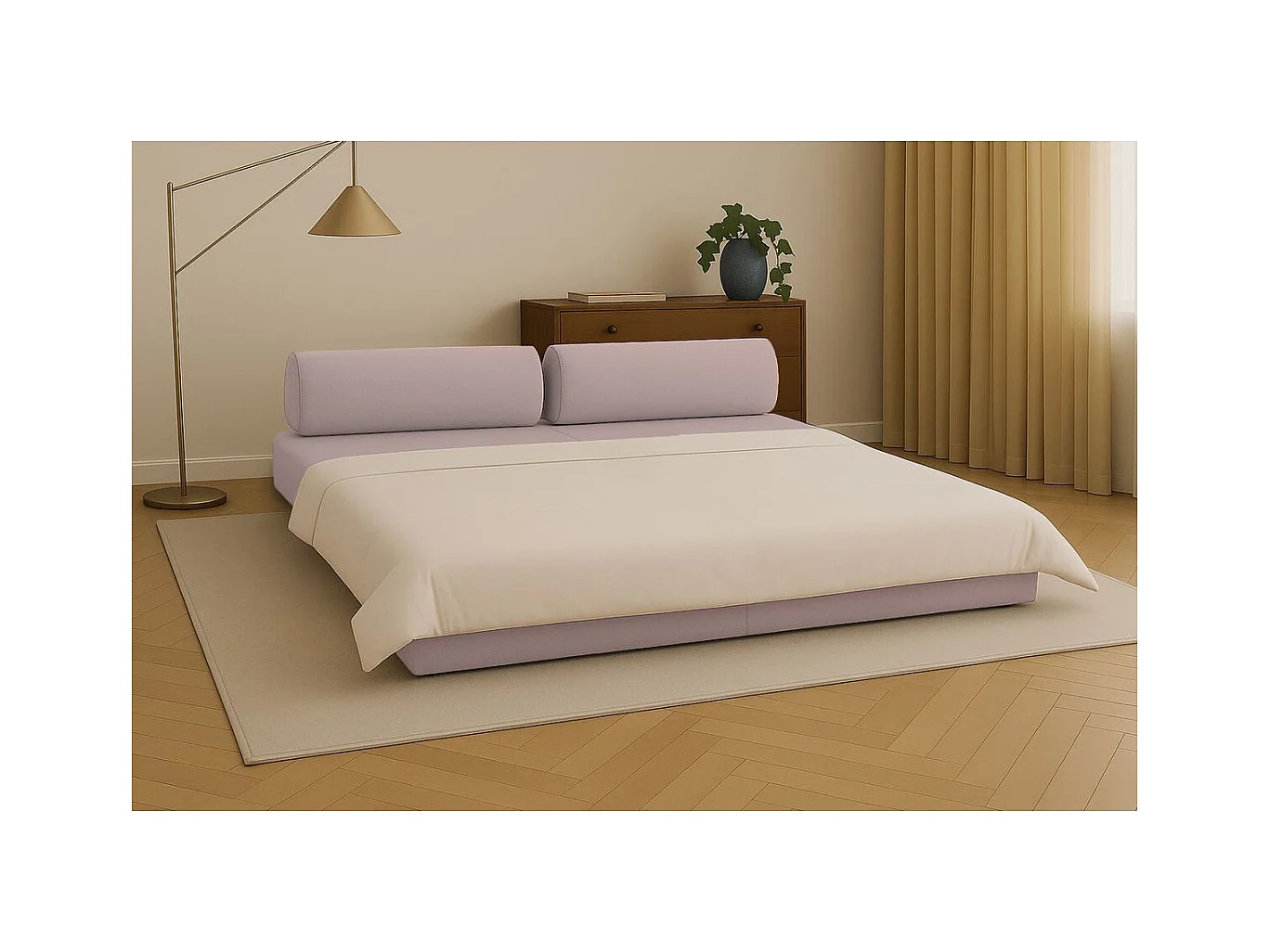 Canapé droit modulable et convertible 3 places - Tissu lisse - Rose