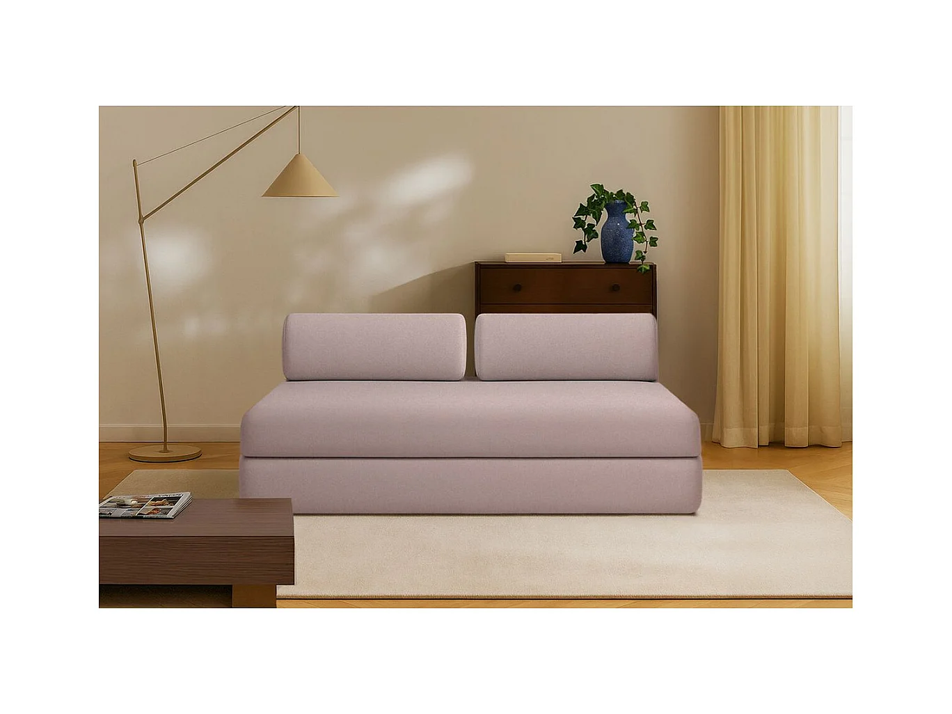 Canapé droit modulable et convertible 3 places - Tissu lisse - Rose