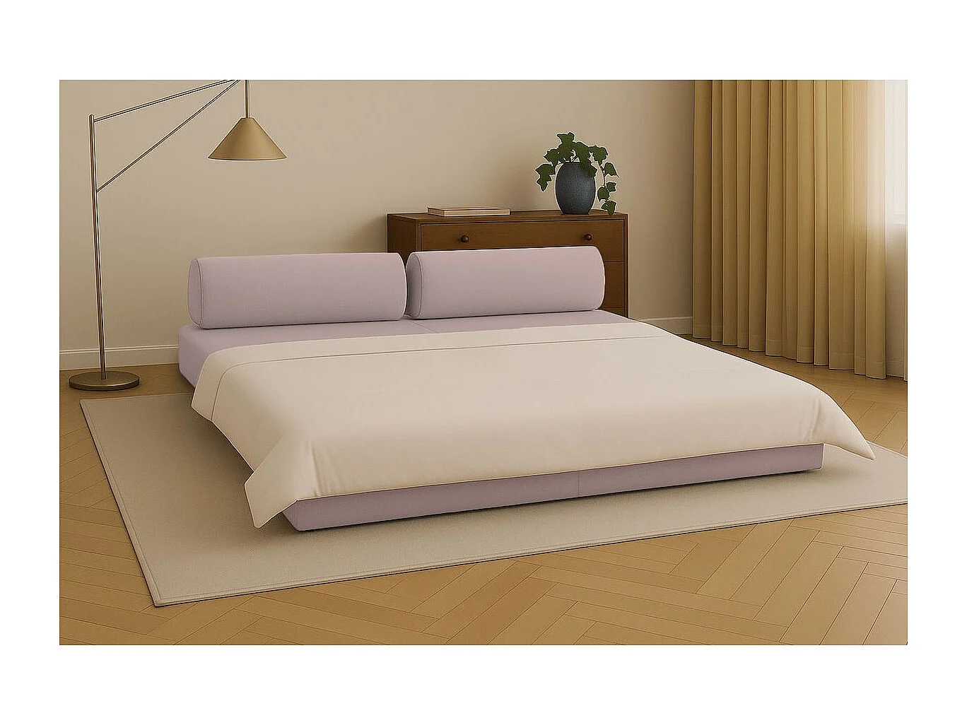 Canapé droit modulable et convertible 3 places - Tissu lisse - Rose