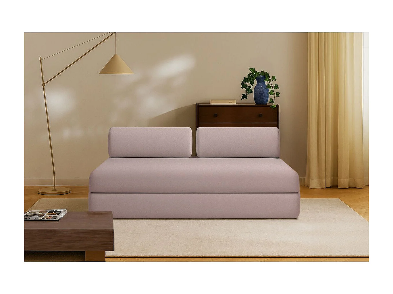 Canapé droit modulable et convertible 3 places - Tissu lisse - Rose