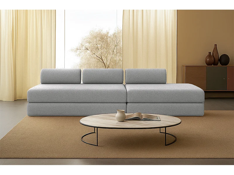 Canapé droit modulable et convertible 5 places - Tissu tweed - Gris