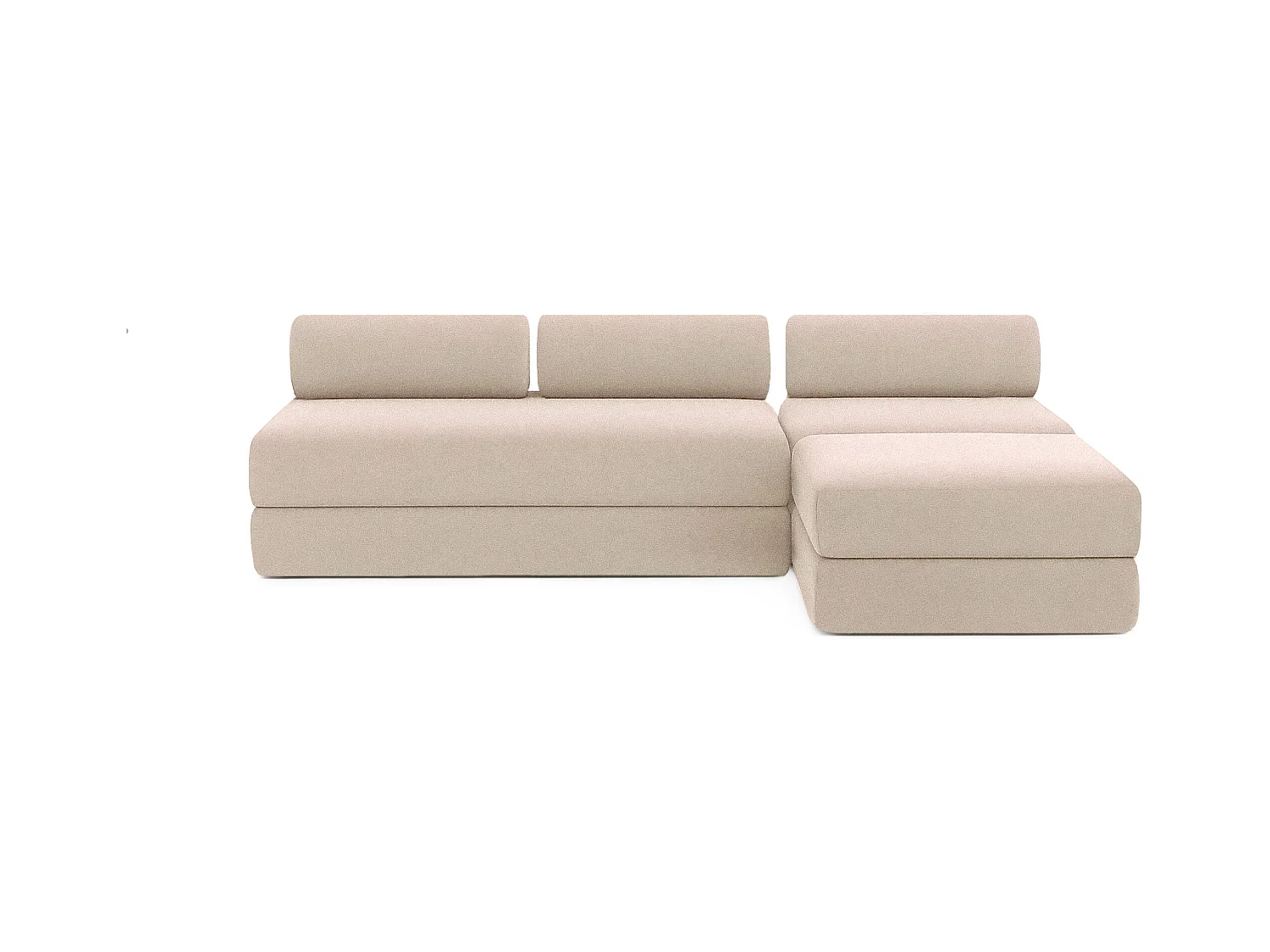 Canapé d'angle modulable et convertible 6 places - Tissu lisse - Beige