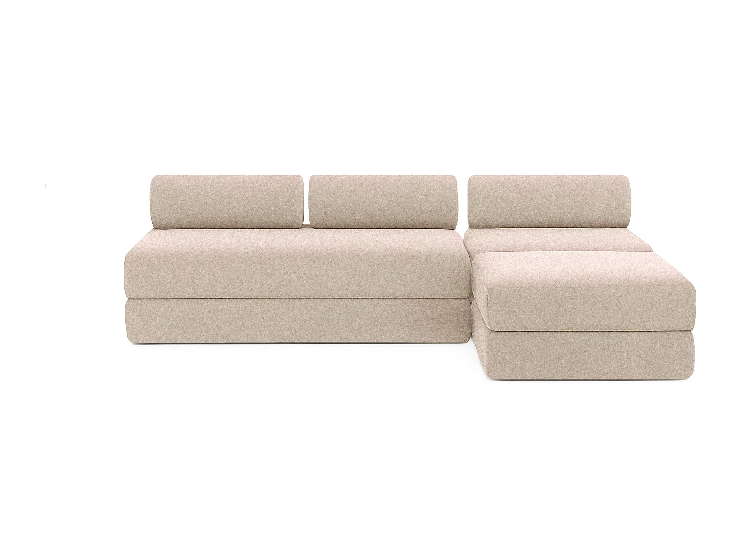 Canapé d'angle modulable et convertible 6 places - Tissu lisse - Beige