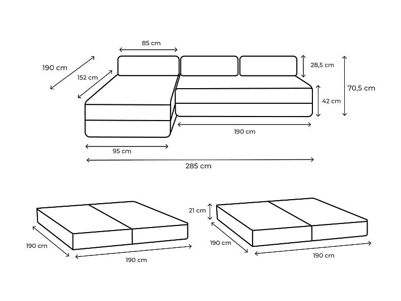 Canapé d'angle modulable et convertible 6 places - Tissu lisse - Terracotta